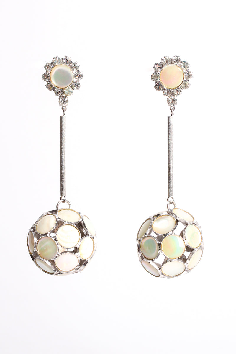 Vintage Mother-Of-Pearl Ball Drop Earrings hang at Recess Los Angeles