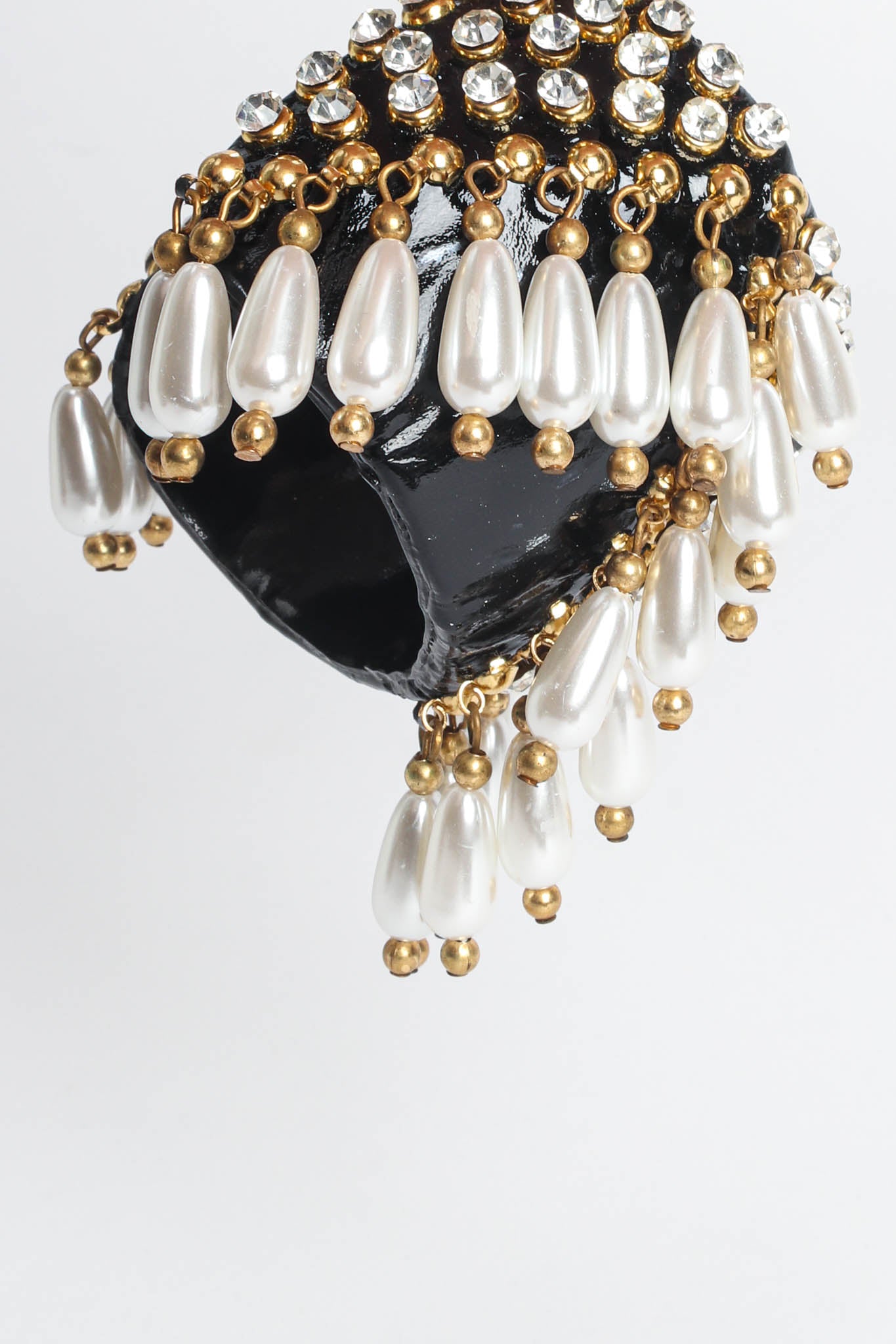 Vintage Patent Leather Rhinestone & Pearl Cuff pearl drape @ Recess Los Angeles