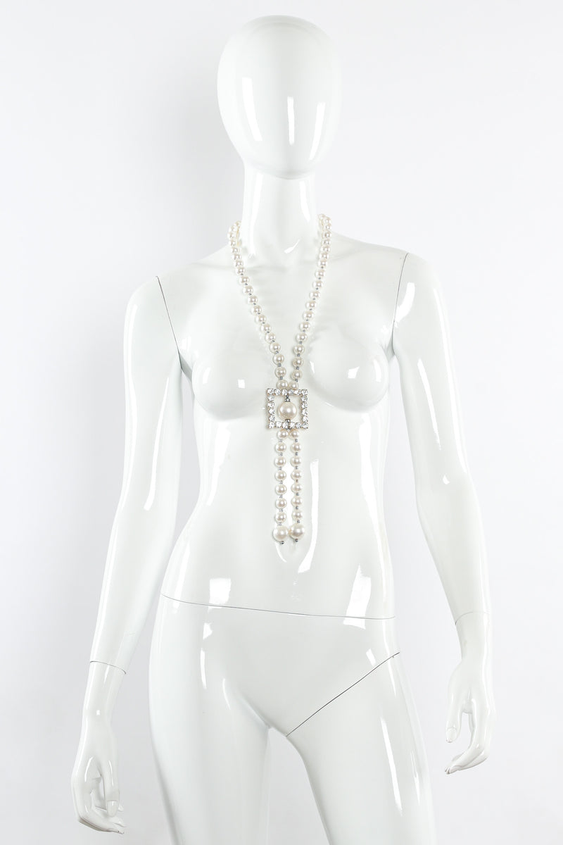 Vintage Elongated Pearl & Rhinestone Necklace on mannequin @ Recess LA