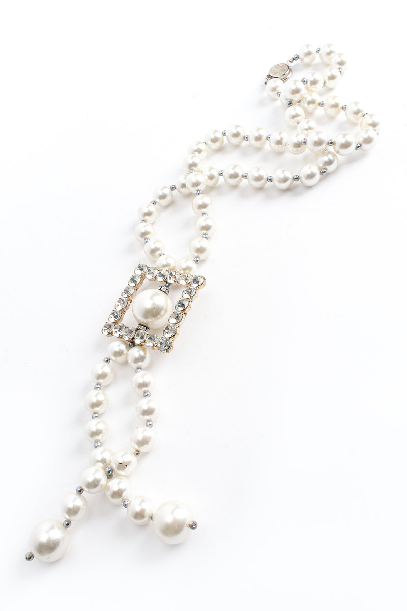 Vintage Elongated Pearl & Rhinestone Necklace creative front flat @ Recess LA