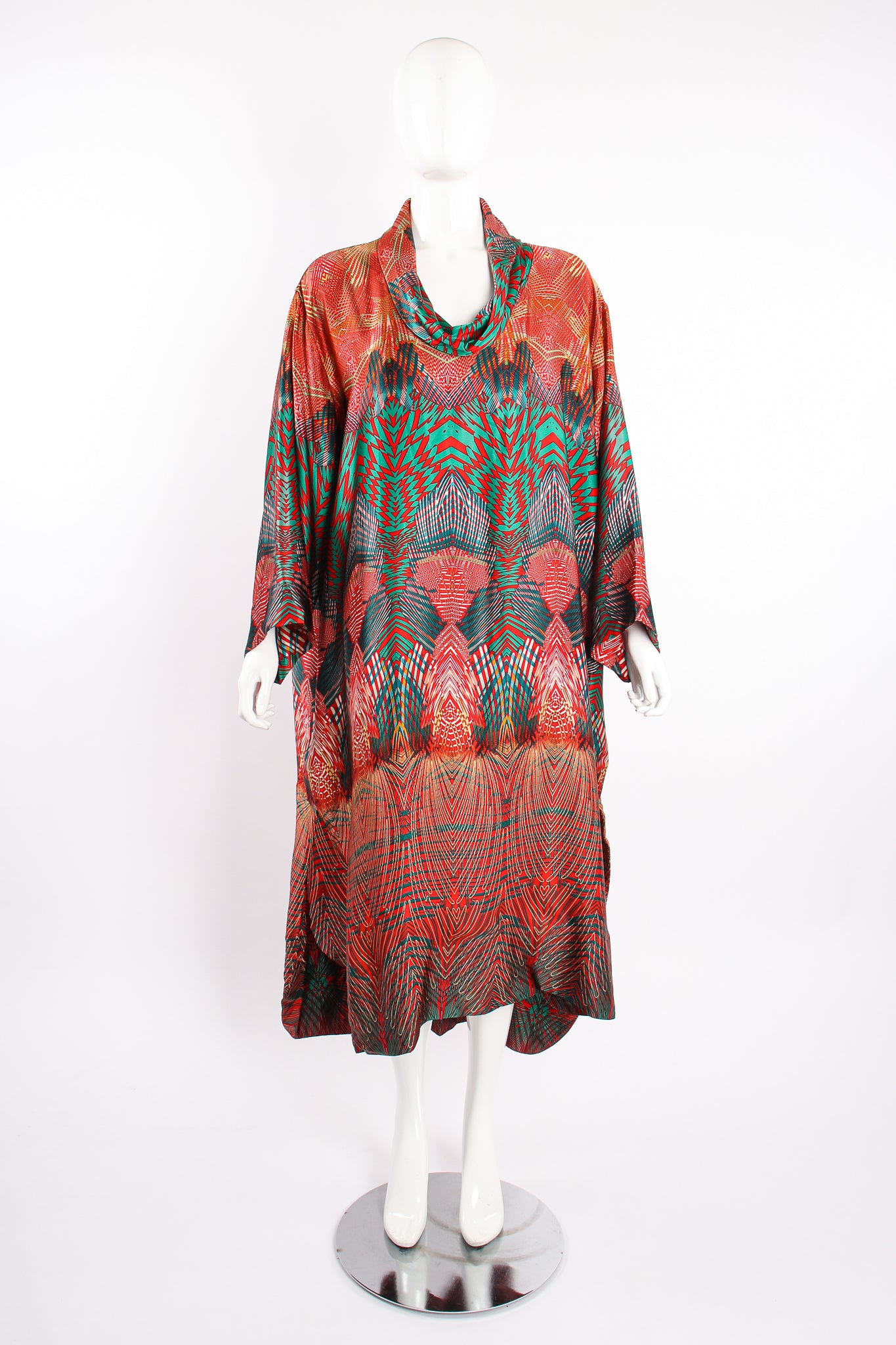 Vintage Bespoke Geometric Print Silk Caftan on Mannequin front at Recess Los Angeles