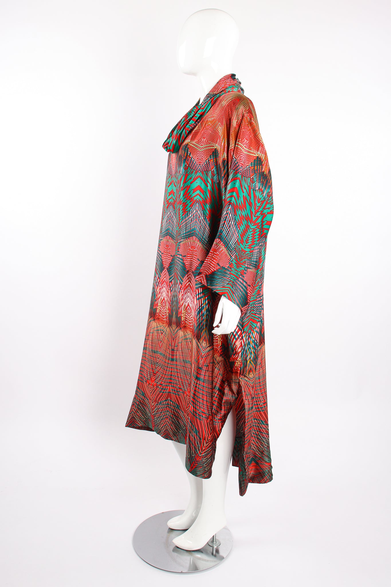 Vintage Bespoke Geometric Print Silk Caftan on Mannequin side at Recess Los Angeles