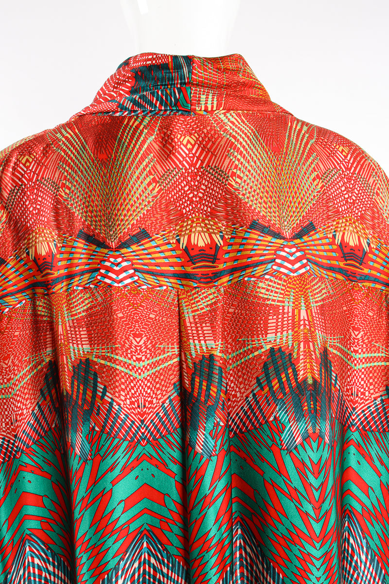 Vintage Bespoke Geometric Print Silk Caftan on Mannequin back pleat at Recess Los Angeles