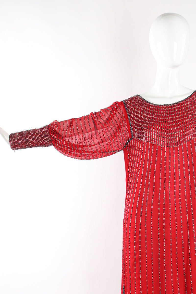 Vintage Beaded Crimson Shift Dress sleeve crop on mannequin at Recess LA