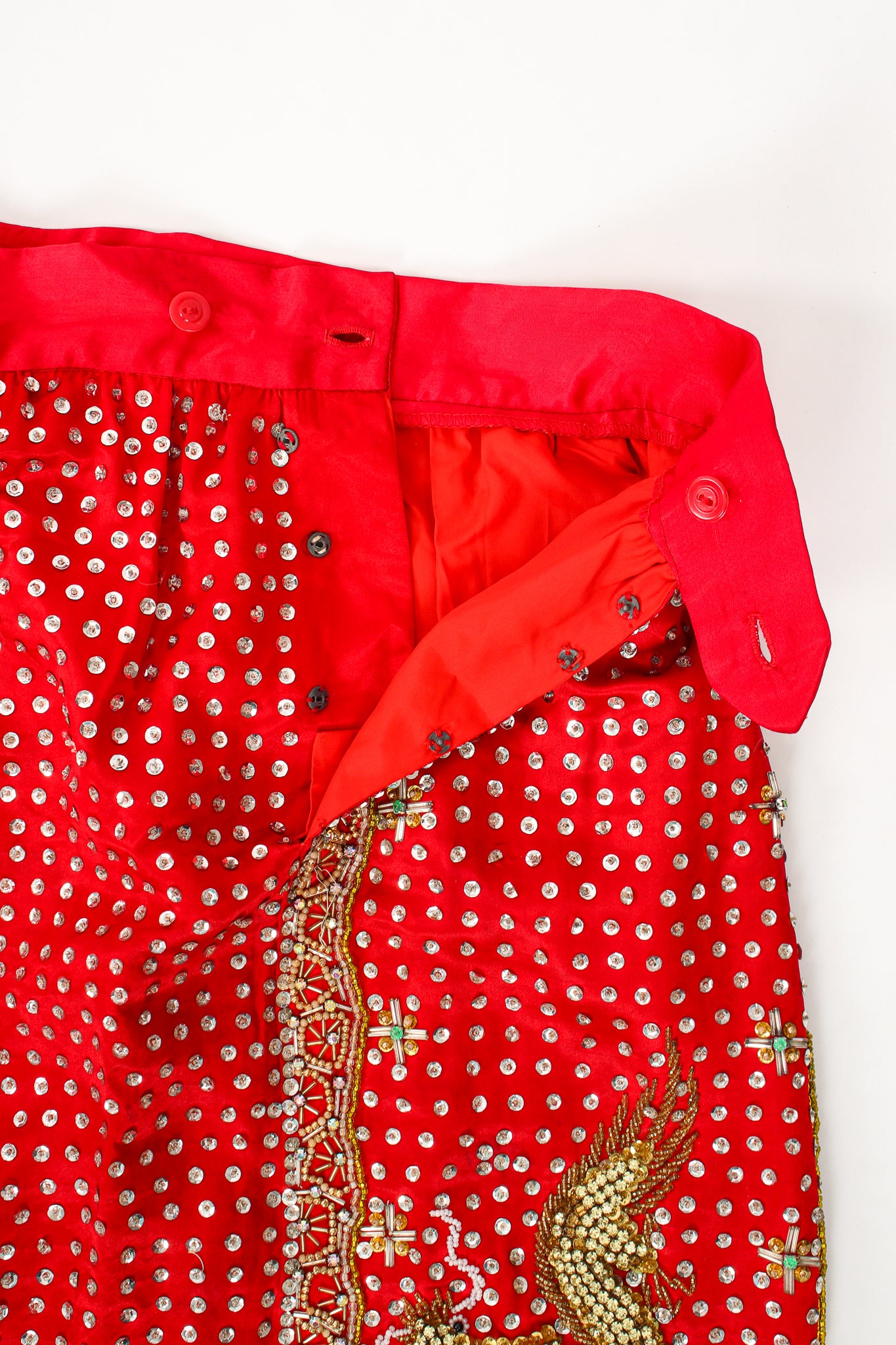 Vintage Embellished Chinese Phoenix & Dragon Skirt waistband at Recess Los Angeles