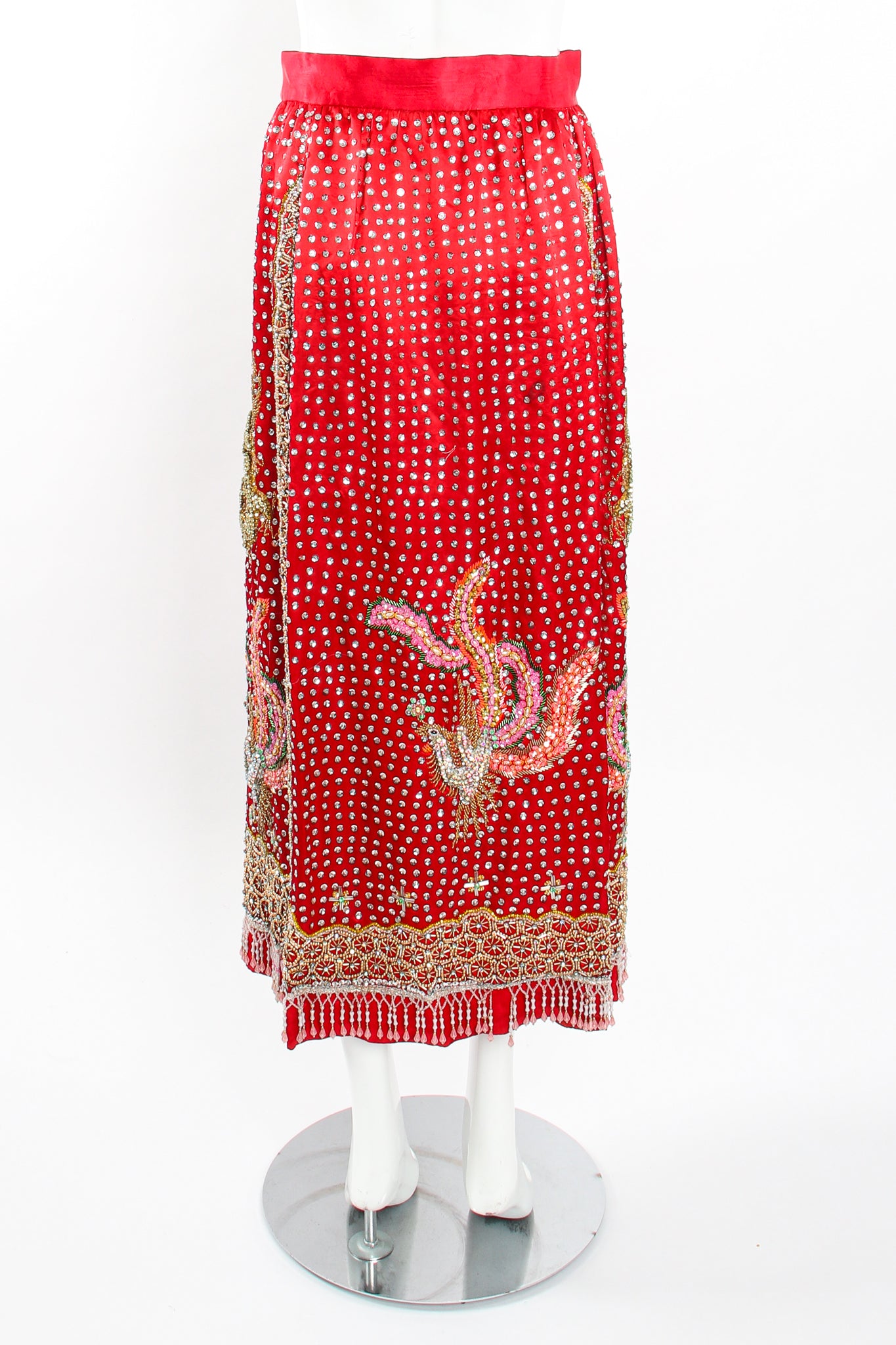 Vintage Embellished Chinese Phoenix & Dragon Skirt on Mannequin back at Recess Los Angeles