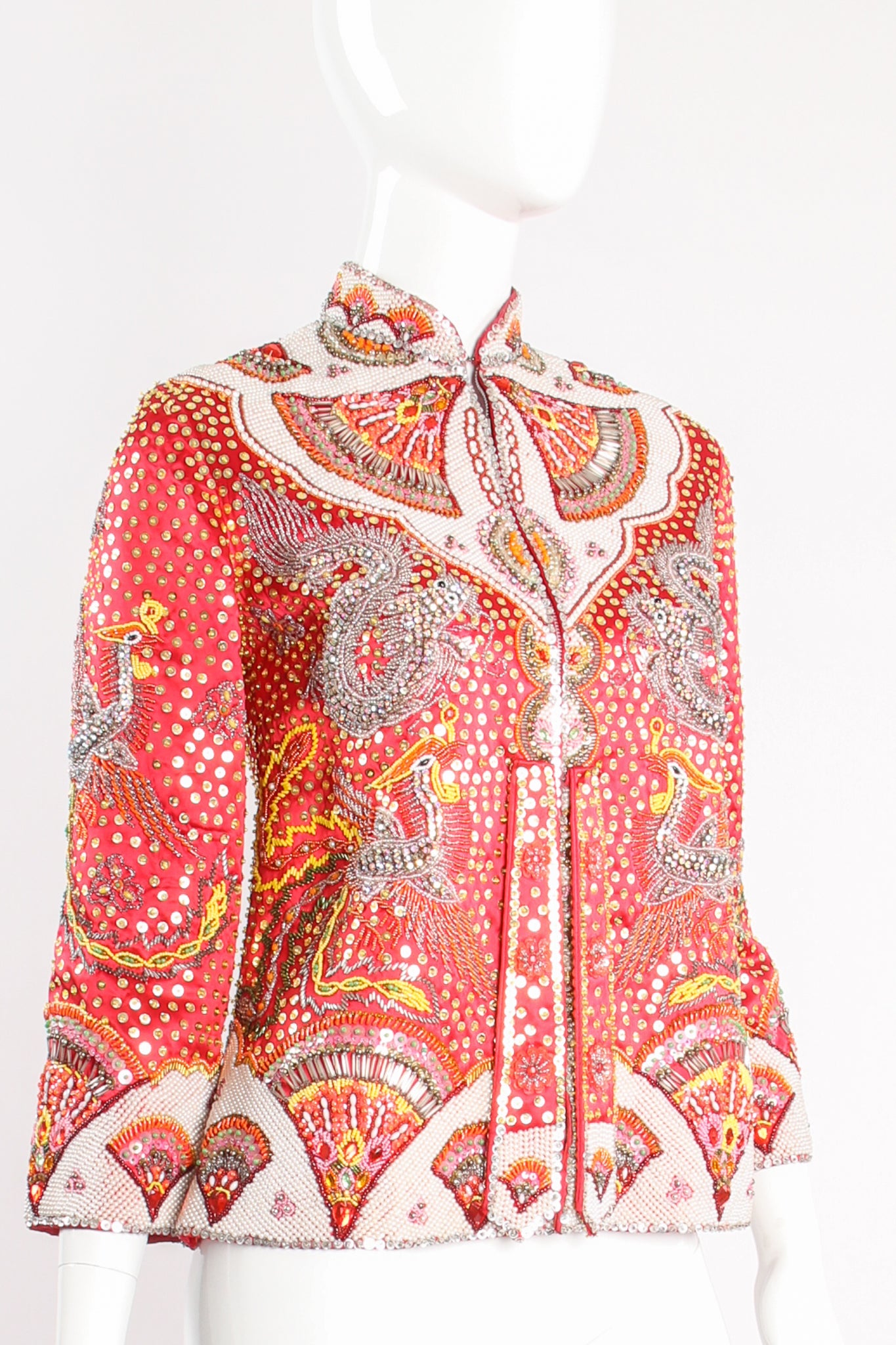 Vintage Embellished Chinese Serpent & Phoenix Jacket on mannequin crop at Recess Los Angeles