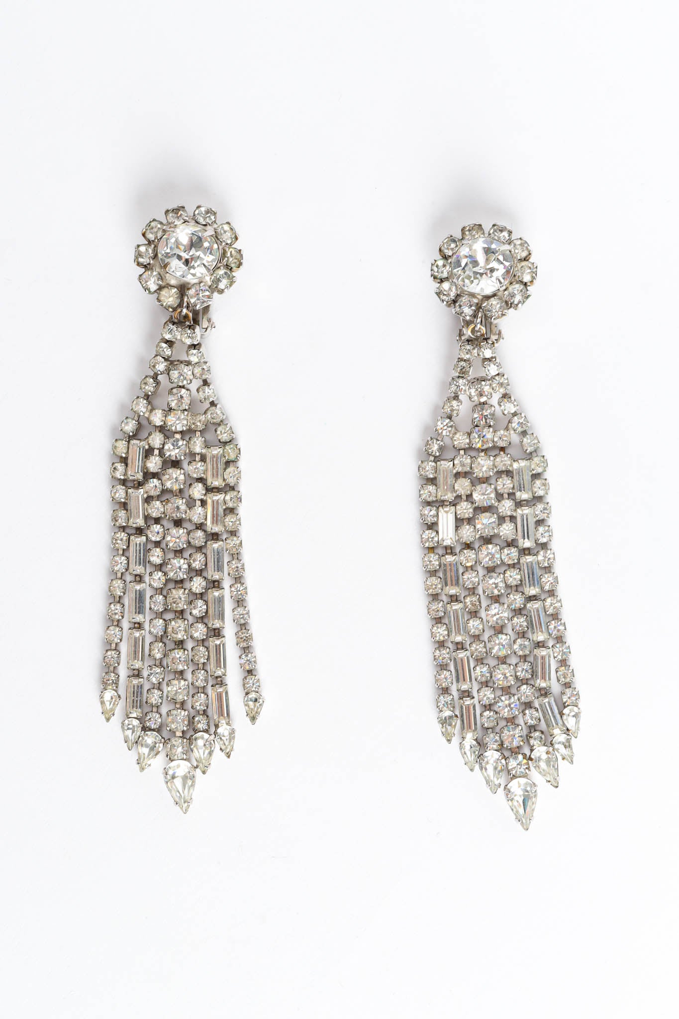 Vintage Rhinestone Chandelier Earrings flat front @ Recess Los Angeles