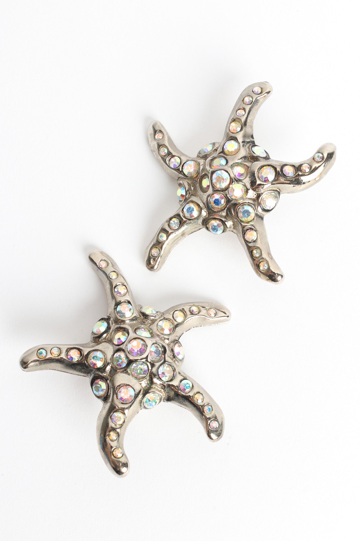 Vintage Iridescent Rhinestone Starfish Earrings diagonal front @ Recess Los Angeles