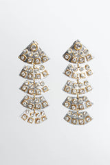 Vintage Metallic Silver Leather Geo Rhinestone Earrings front @ Recess LA