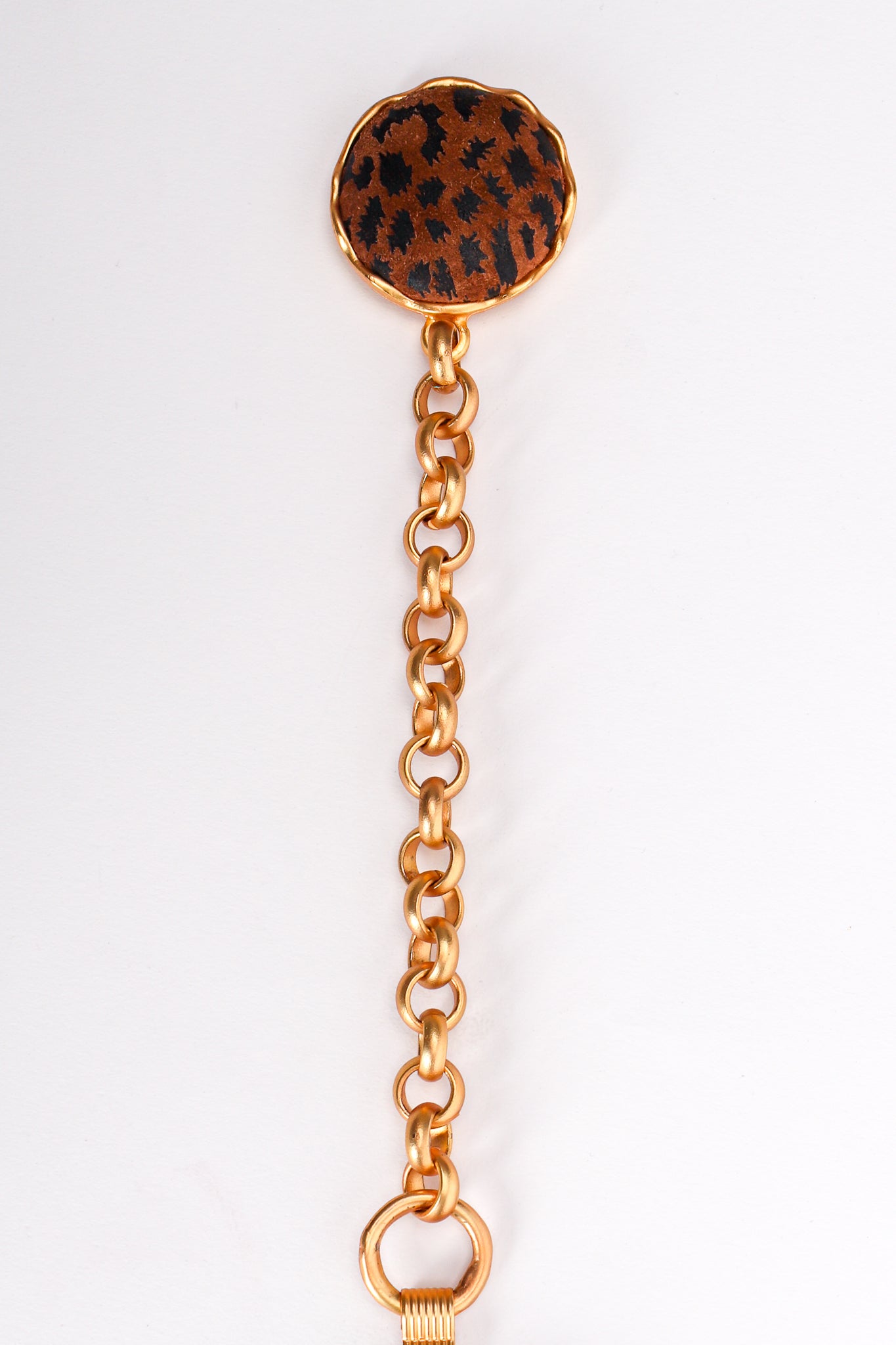 Vintage Cheetah Suede Medallion Chain Belt fob at Recess Los Angeles