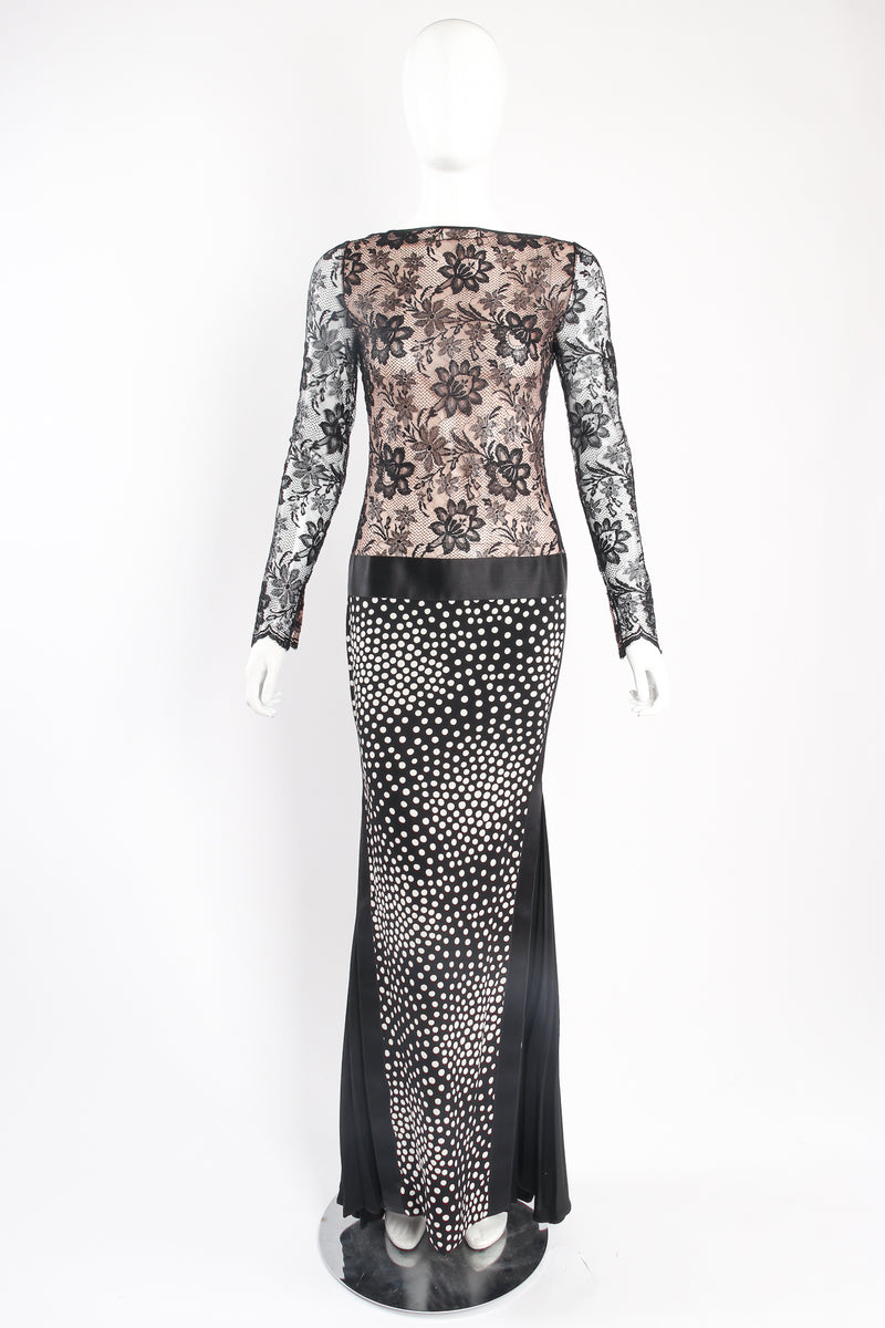 Vintage Unsigned Galanos Lace Drop Waist Contour Collage Gown on mannequin front at Recess LA