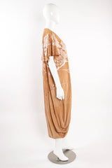 Vintage Leather Suede Leaf Foliage Print Duster mannequin side  @ Recess LA