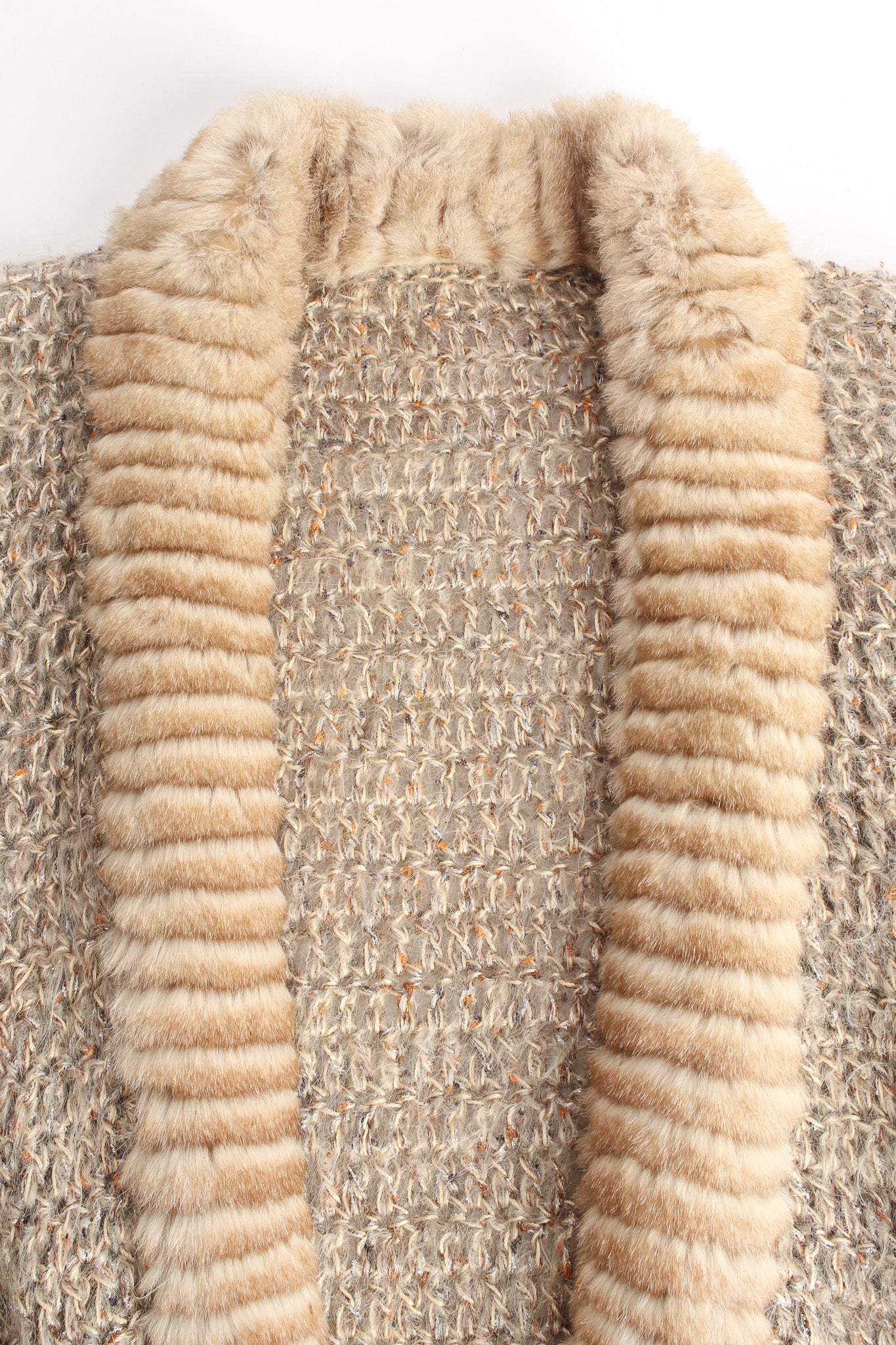 Vintage Metallic Mohair Chinchilla Cardigan chinchilla collar shawl close @ Recess Los Angeles