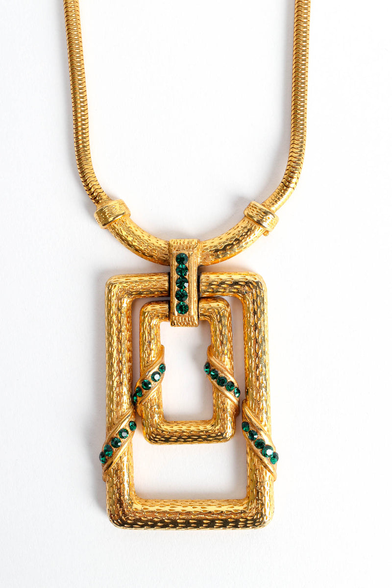 Vintage Regal Emerald Double Pendant Necklace pendant front @ Recess Los Angeles