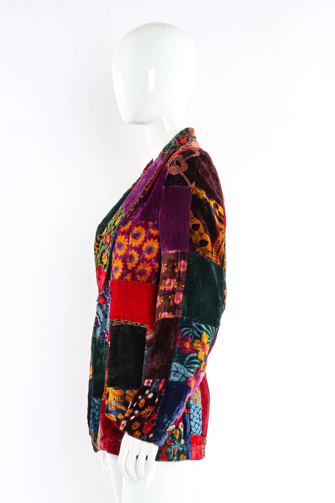 Vintage Abstract Floral Patchwork Velvet Blazer mannequin side @ Recess LA