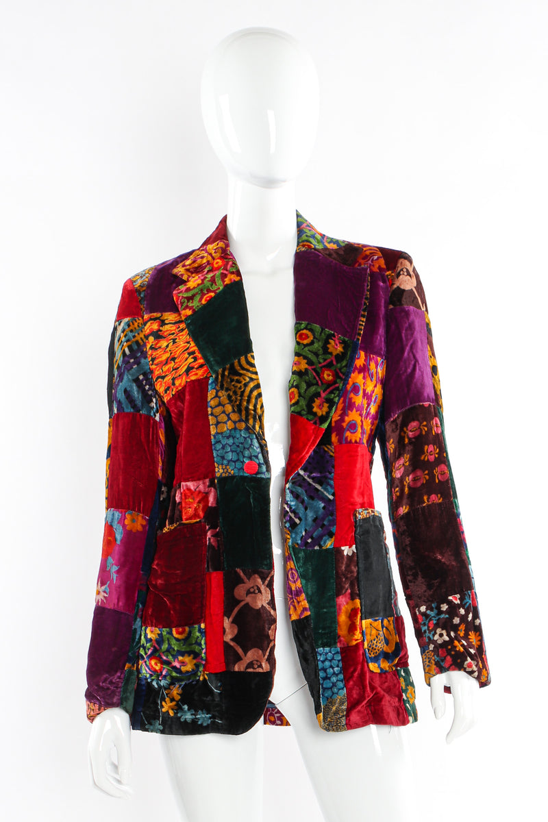 Vintage Abstract Floral Patchwork Velvet Blazer mannequin front @ Recess LA