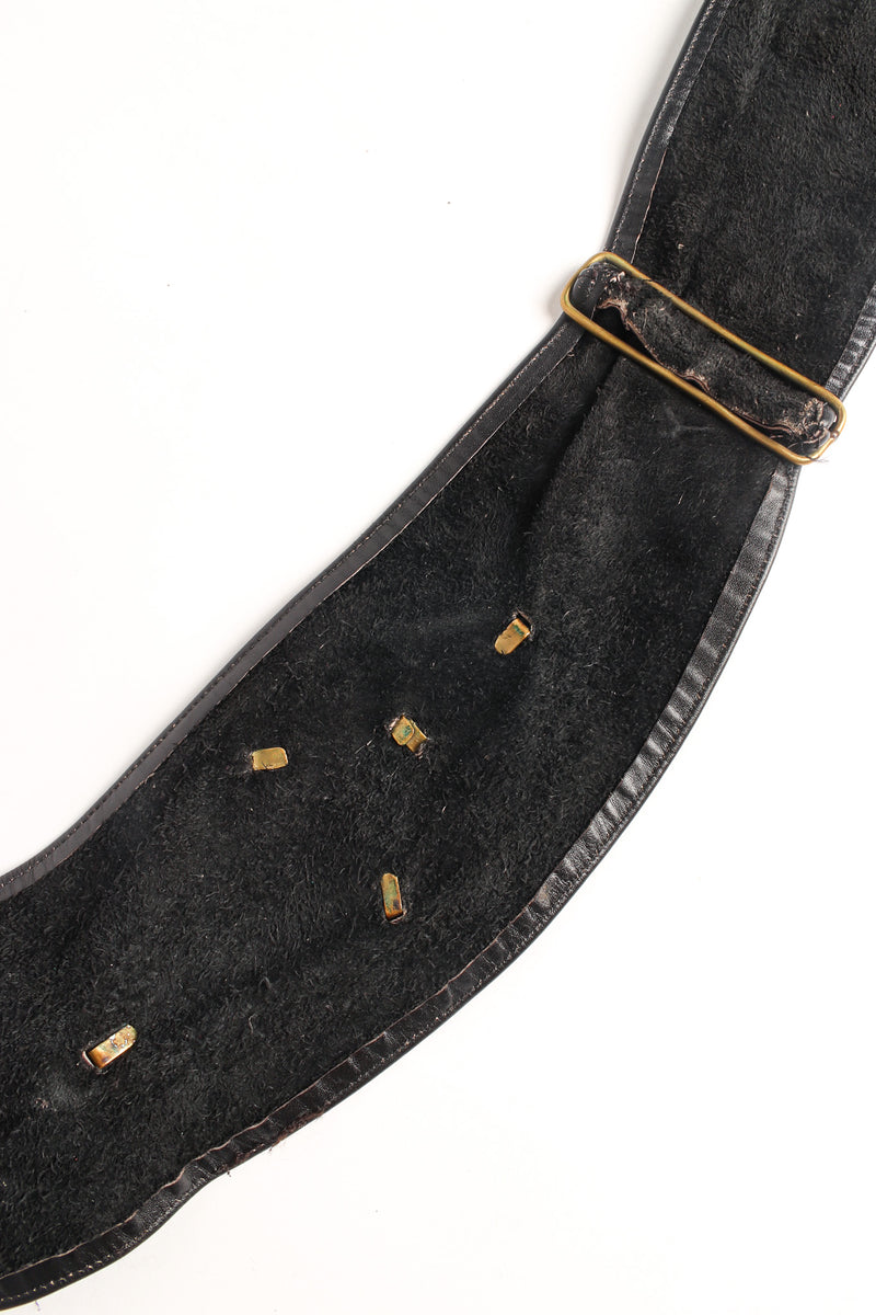 sash belt with bronze set stones and hammered metal inside leather grommets @recessla