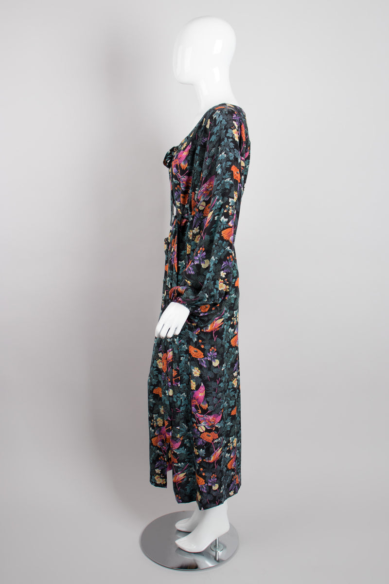 Hanae Mori Silk Sparrow Finch Floral Birds of Paradise Dress