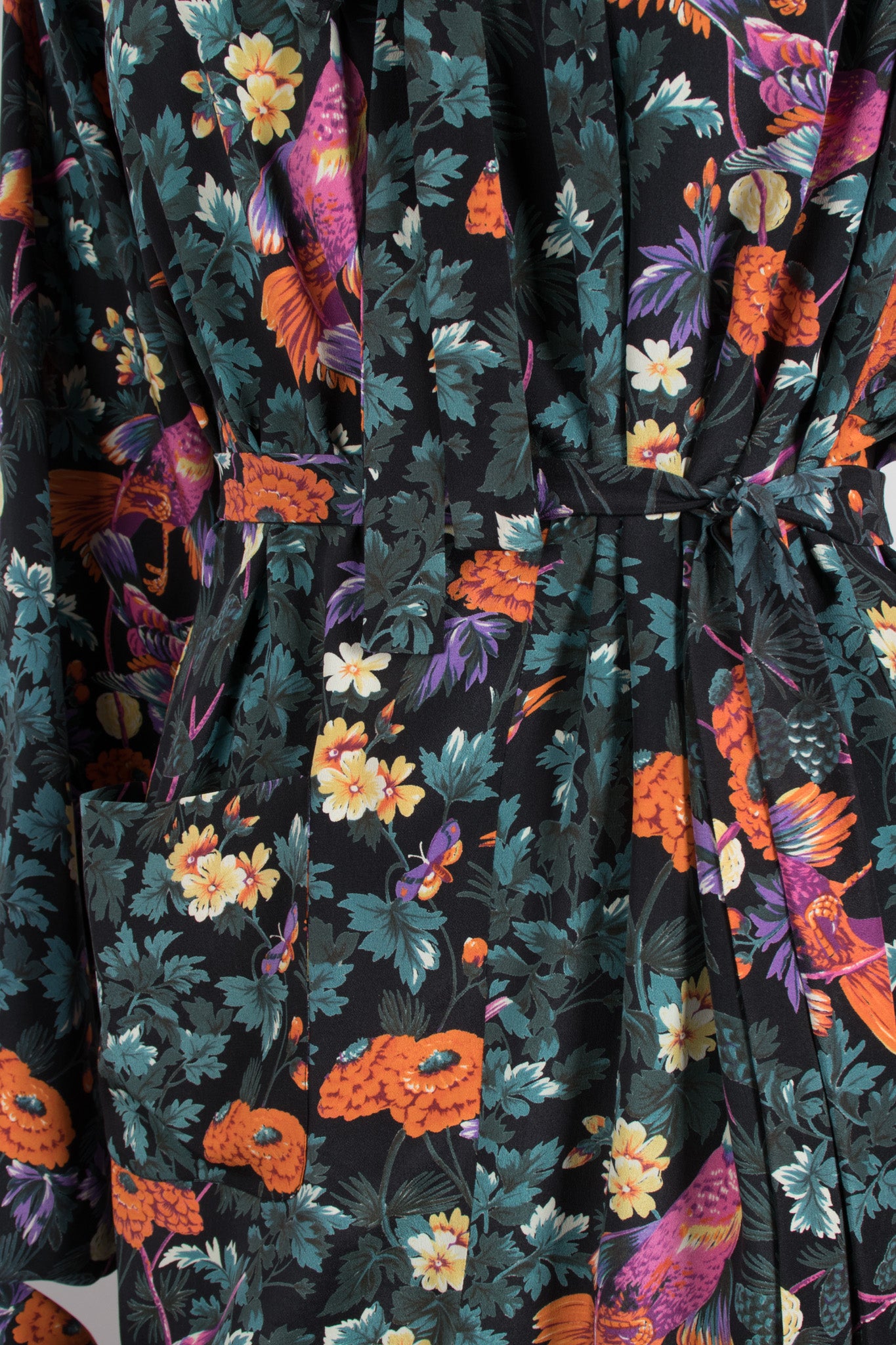 Hanae Mori Silk Sparrow Finch Floral Birds of Paradise Dress