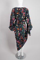 Hanae Mori Silk Sparrow Finch Floral Birds of Paradise Dress