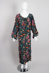 Hanae Mori Silk Sparrow Finch Floral Birds of Paradise Dress