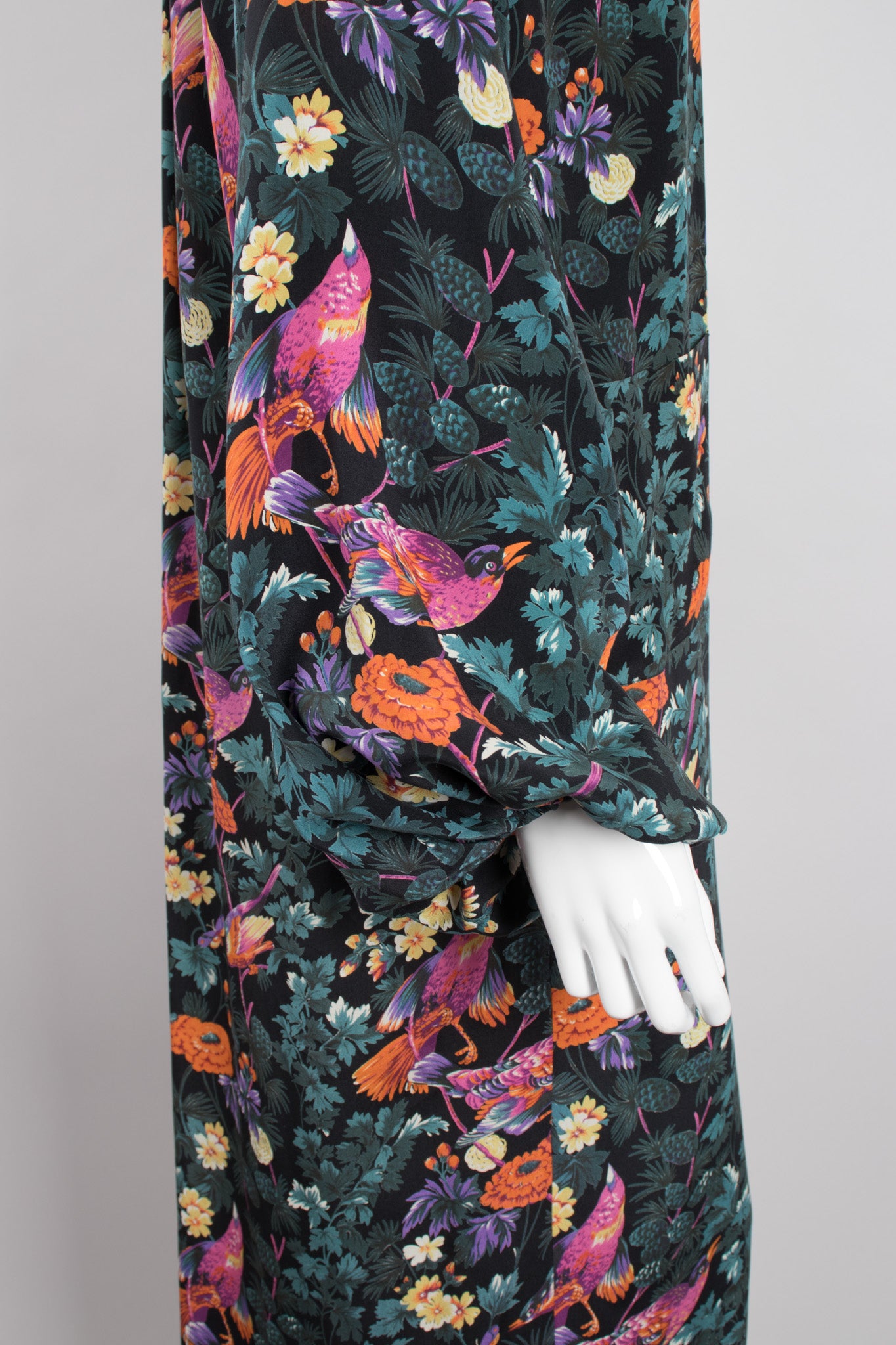 Hanae Mori Silk Sparrow Finch Floral Birds of Paradise Dress