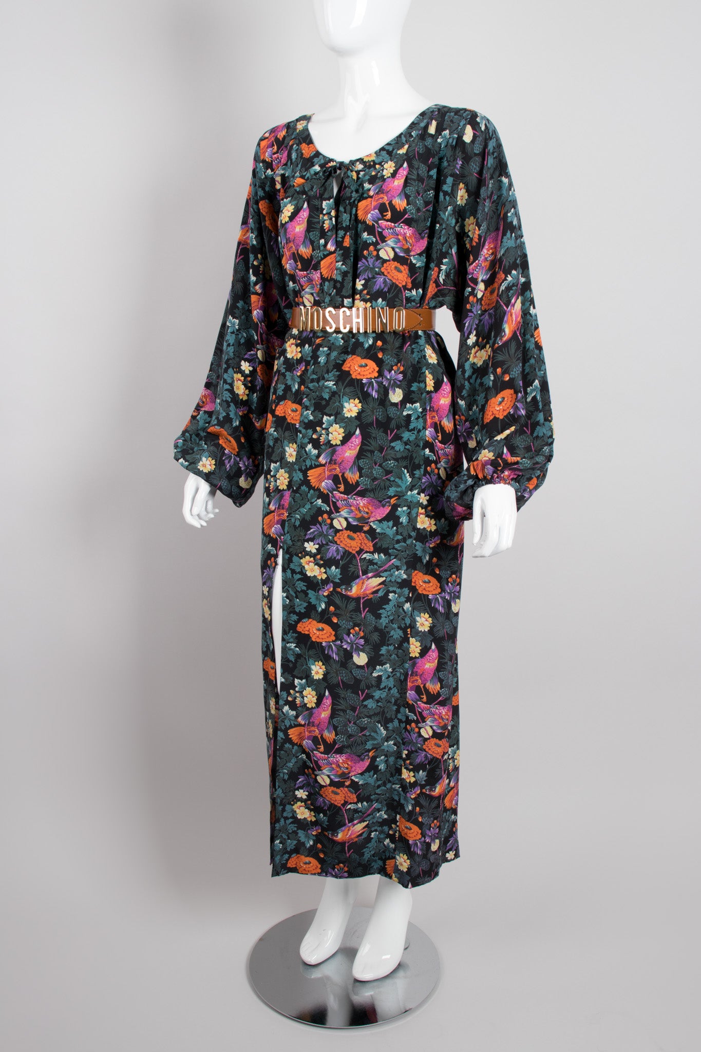 Hanae Mori Silk Sparrow Finch Floral Birds of Paradise Dress