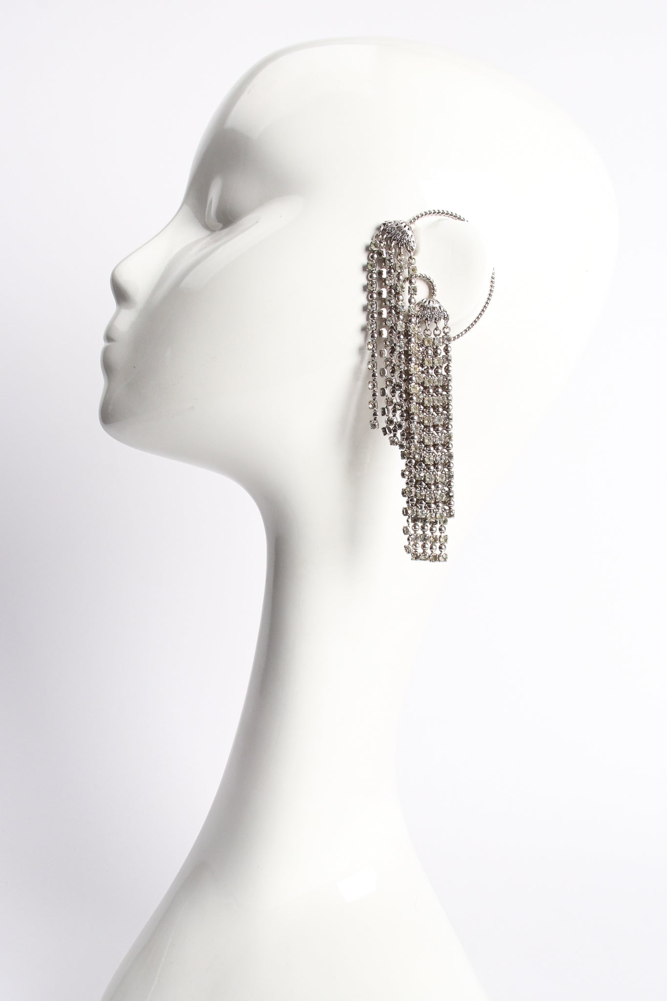 Vintage Napier Rhinestone Fringe Ear Hooks on mannequin at Recess Los Angeles