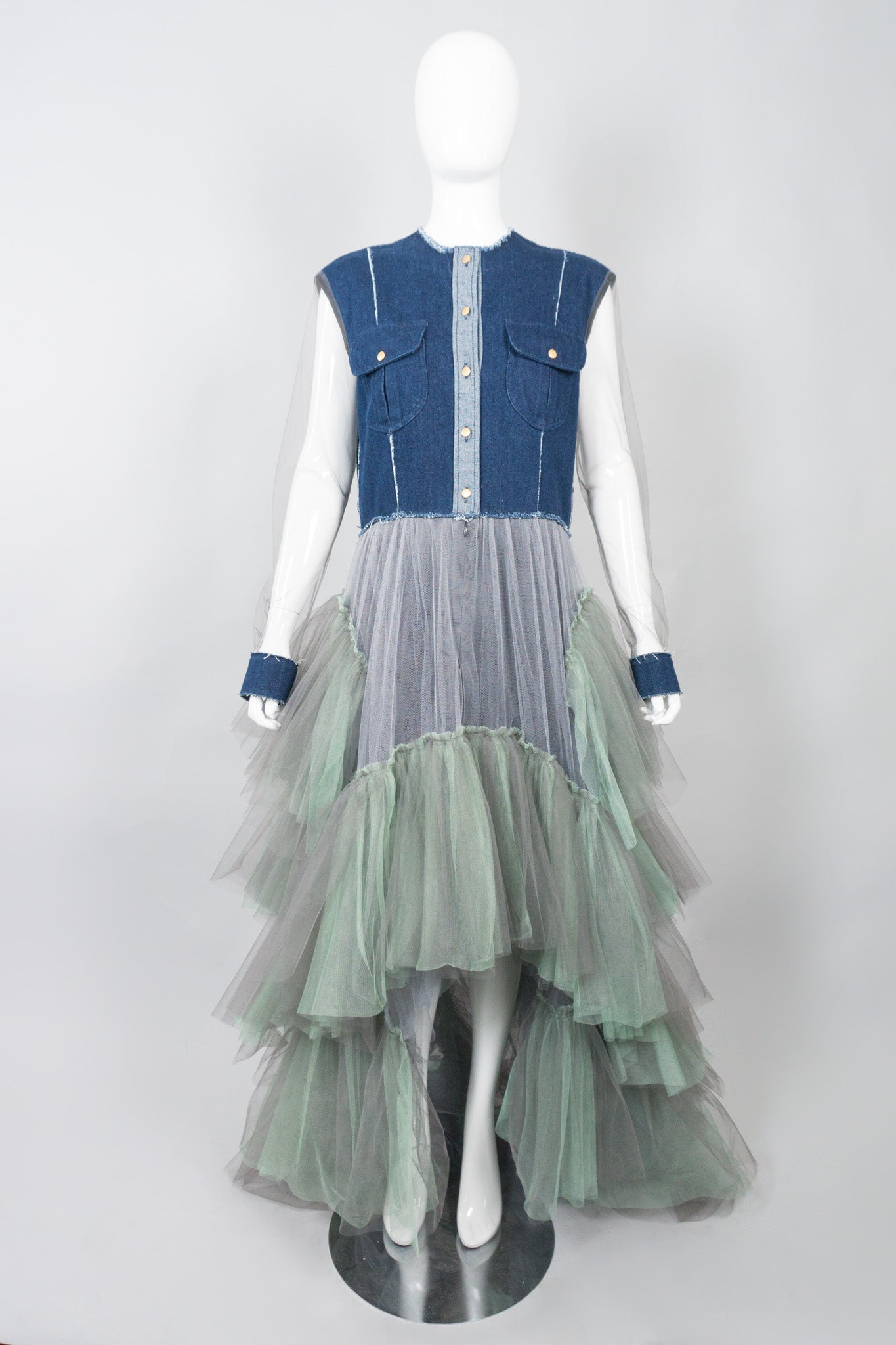 Natasha Zinko Denim Tulle Hi-Lo Mermaid Mullet Dress