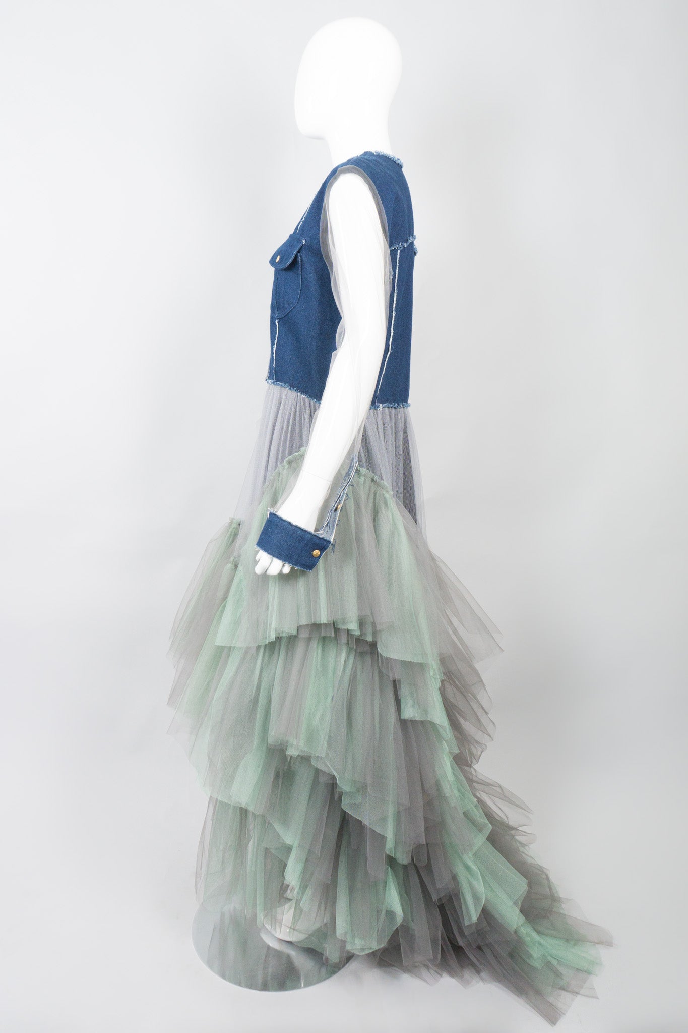 Natasha Zinko Denim Tulle Hi-Lo Mermaid Mullet Dress