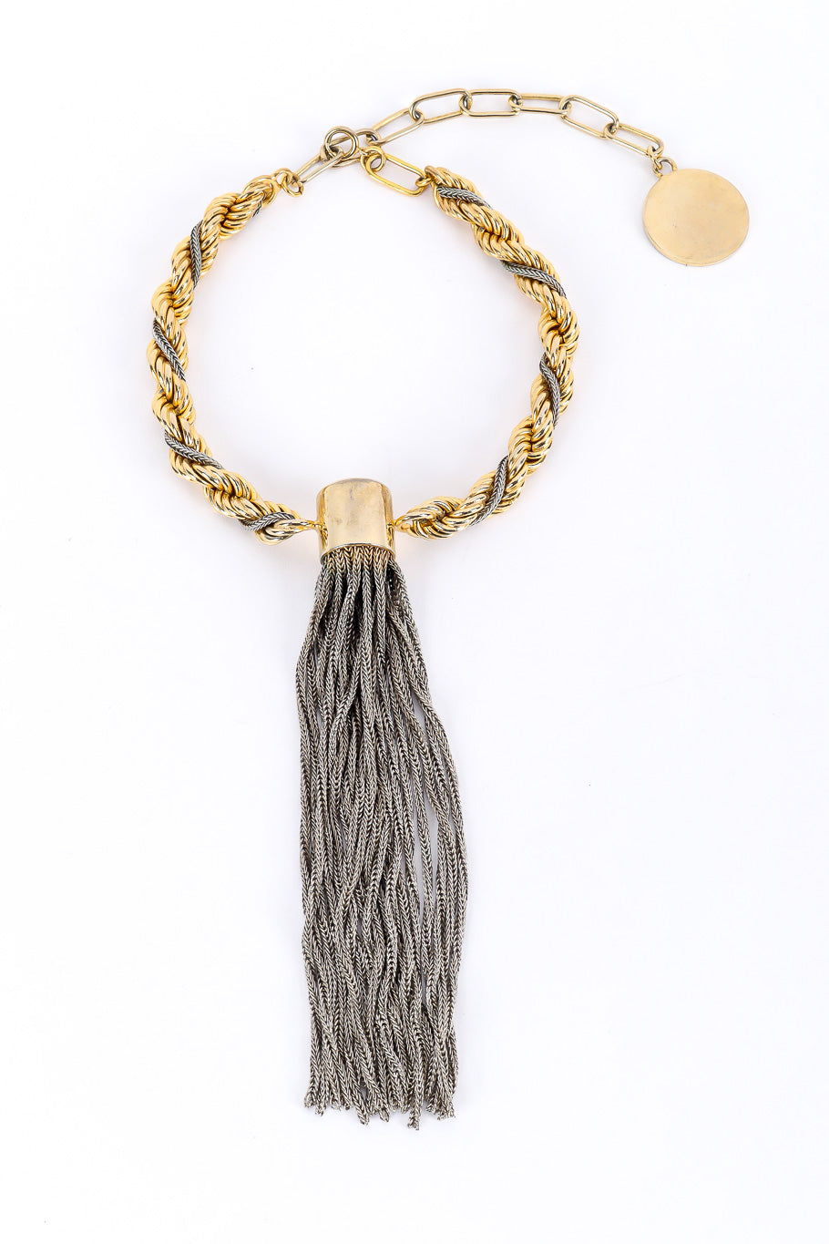 chunky chain necklace with contrasting chain tassel pendant clasped @recessla