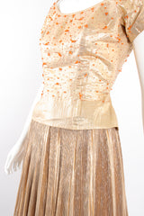 Vintage Neiman Marcus Gold Lamé Top & Pleated Palazzo Pant Set on Mannequin waist @ Recess LA