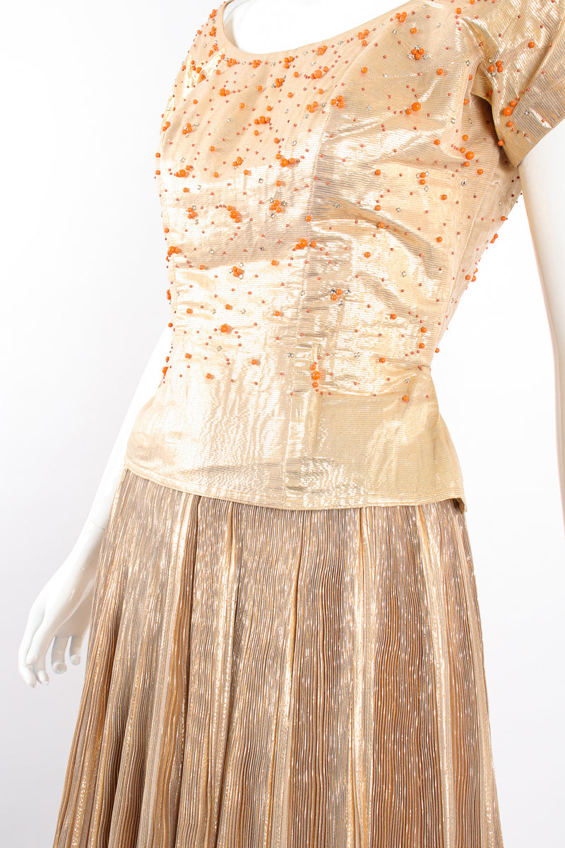 Vintage Neiman Marcus Gold Lamé Top & Pleated Palazzo Pant Set on Mannequin waist @ Recess LA