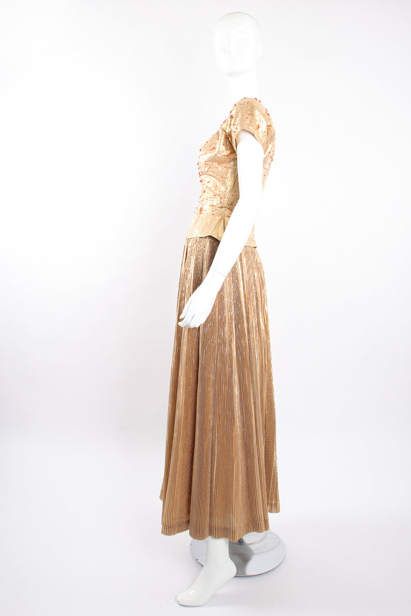 Vintage Neiman Marcus Gold Lamé Top & Pleated Palazzo Pant Set on Mannequin side @ Recess LA