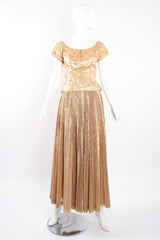 Vintage Neiman Marcus Gold Lamé Top & Pleated Palazzo Pant Set on Mannequin front @ Recess LA