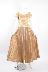 Vintage Neiman Marcus Gold Lamé Top & Pleated Palazzo Pant Set on Mannequin front @ Recess LA