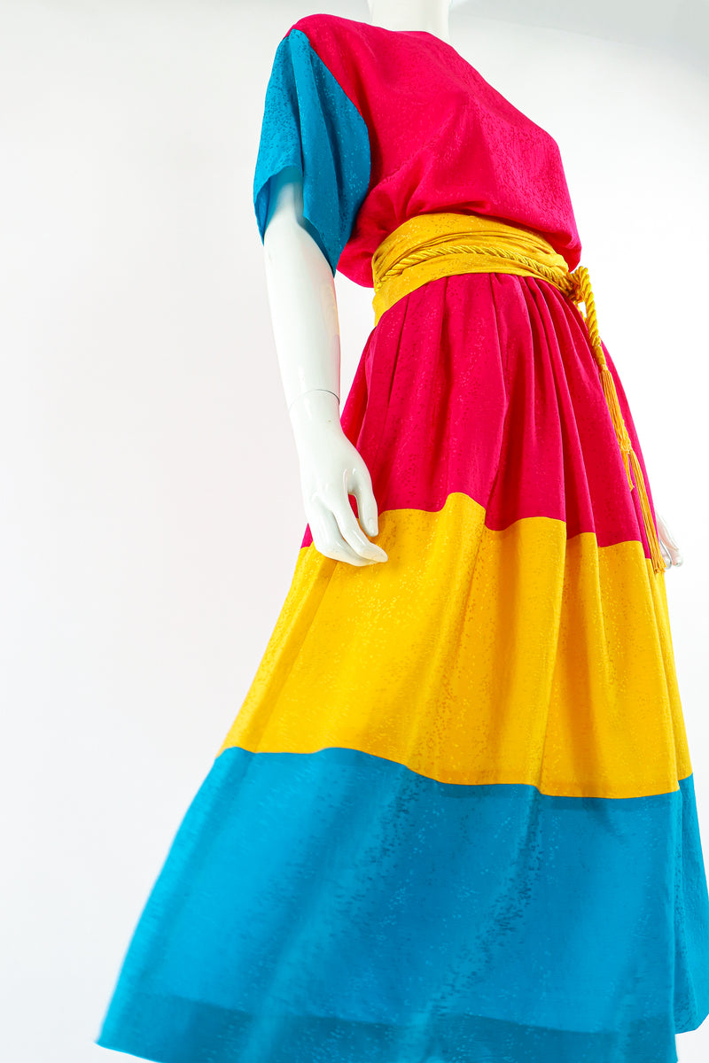 Vintage Neiman Marcus Silk Tiered Top & Skirt Set on Mannequin Angle at Recess Los Angeles