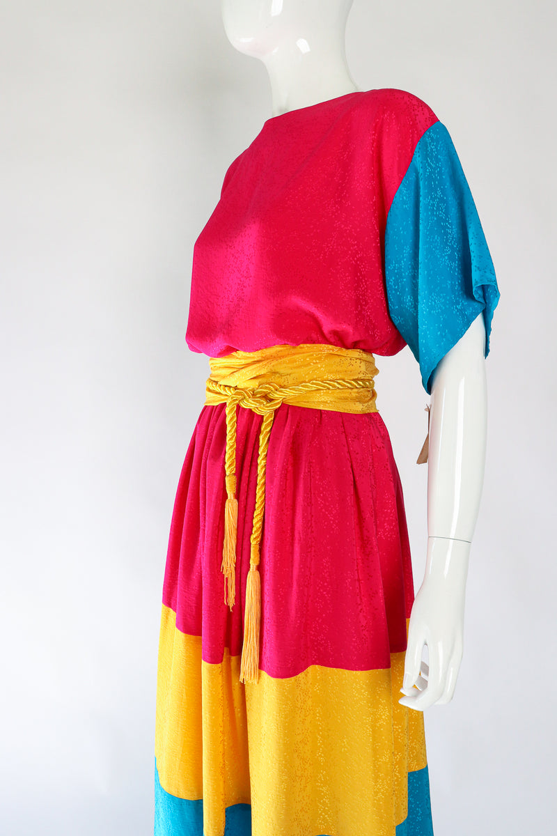 Vintage Neiman Marcus Silk Tiered Top & Skirt Set on Mannequin Angle at Recess Los Angeles