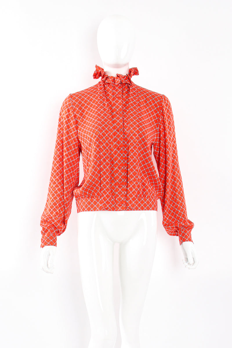 Vintage Nina Ricci Ruffle Collar Silk Blouse on Mannequin front untied at Recess Los Angeles