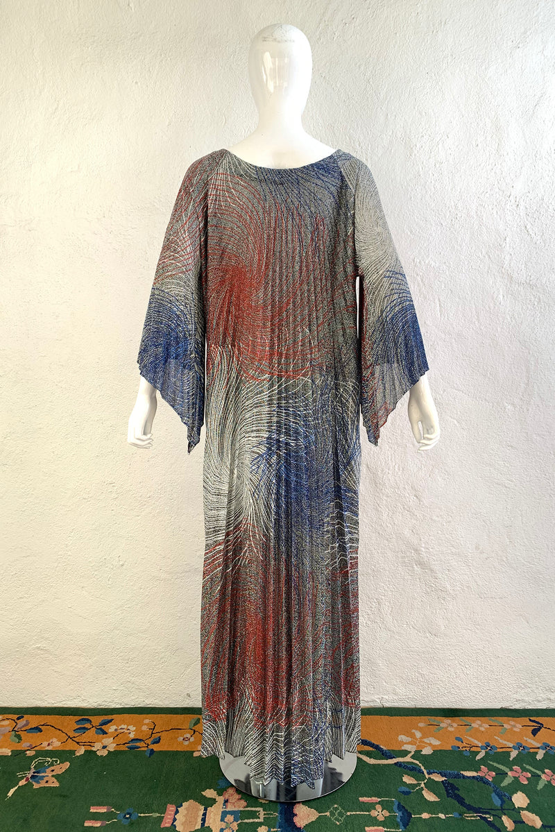 Vintage Nite N' Day by Georgie Keyloun Metallic Swirl Pleated Caftan on Mannequin Back at Recess