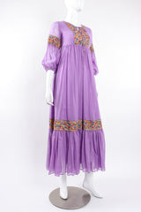 Vintage Beverly Paige Sheer Paisley Embroidered Peasant Dress on Mannequin front at Recess LA