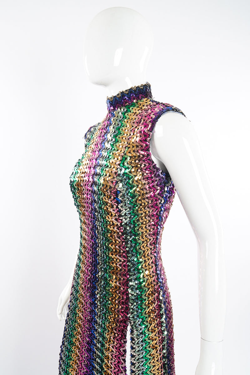 Vintage Rainbow Sequin Sheath Gown on Mannequin side crop at Recess Los Angeles