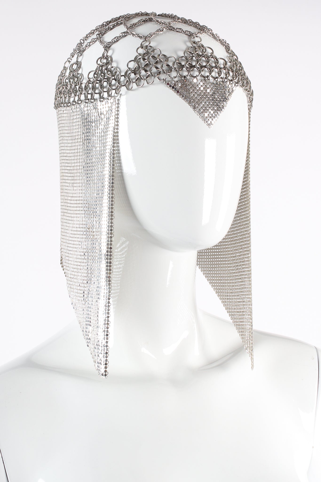 Vintage Liquid Mesh Chain Casque Coif Headdress on mannequin at Recess Los Angeles