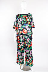 Vintage Nolan Miller Floral Silk Poncho & Pant Lounge Set on Mannequin front at Recess LA