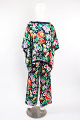 Vintage Nolan Miller Floral Silk Poncho & Pant Lounge Set on Mannequin back at Recess LA