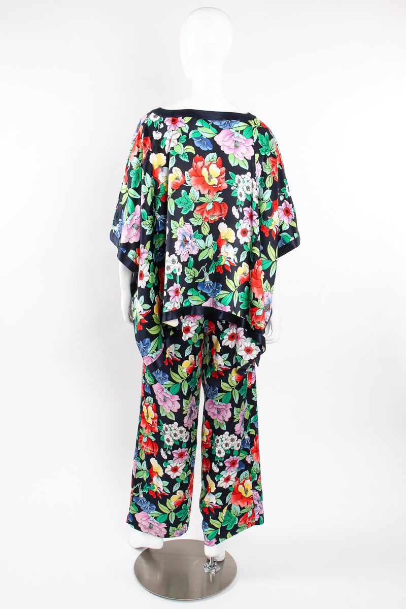 Vintage Nolan Miller Floral Silk Poncho & Pant Lounge Set on Mannequin back at Recess LA