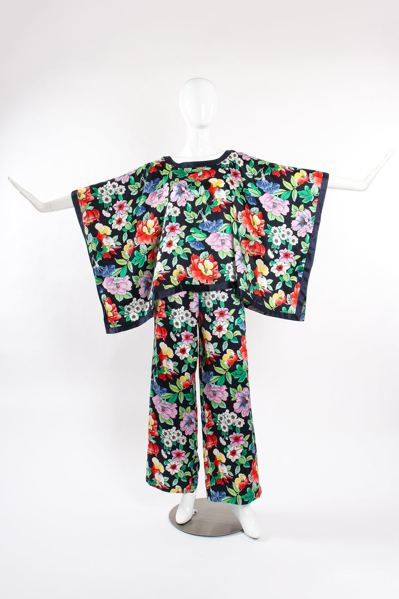 Vintage Nolan Miller Floral Silk Poncho & Pant Lounge Set on Mannequin front wide at Recess LA