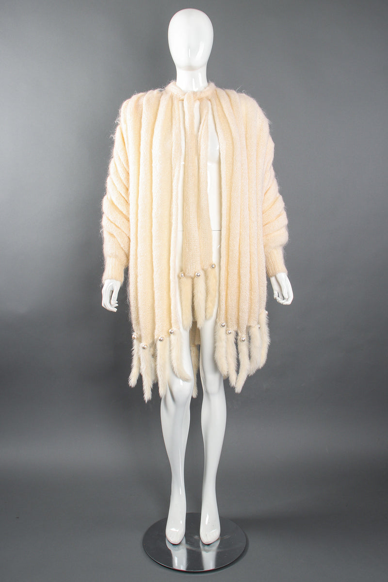 Vintage Nordstrom Fur Trim Batwing Sweater Cape Coat on Mannequin front at Recess Los Angeles