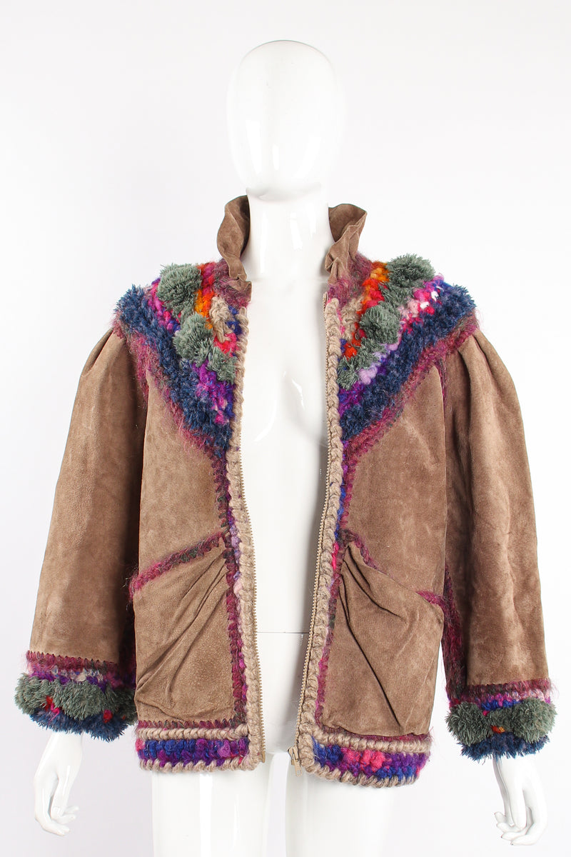 Vintage Norma Canada Rainbow Crochet Nubuck Jacket on Mannequin open at Recess Los Angeles